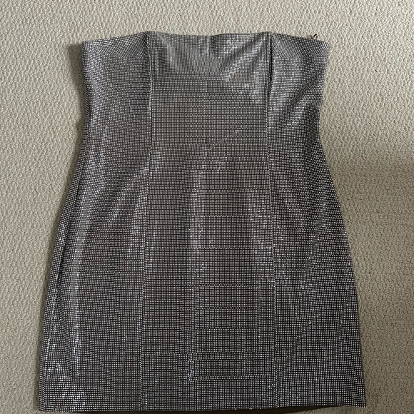 Zara Rhinestone Elegant Silver Strapless Dress sz XXL - Picture 3 of 7